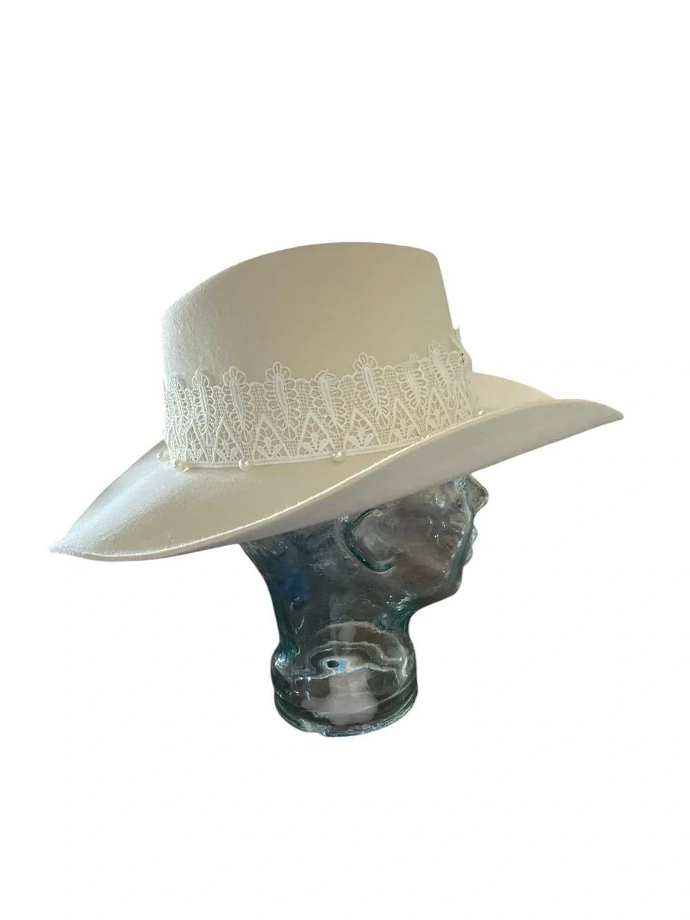 SD Hat Co Now & Forever Wool Felt Cowgirl Hat Lace Pearl Bridal festival Boho